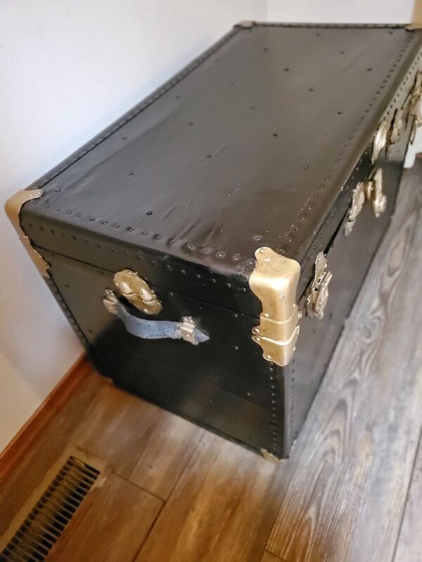 Vintage Mid-Century Black & Gold Trunk/Treasure Chest - Antique Storage