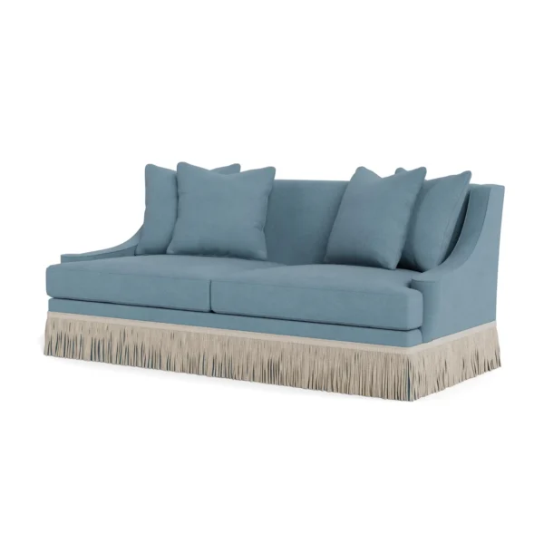 Bunny Williams Home Cora Sofa in Aegean Performance Linen with Beige Buillon Fringe - Image 4