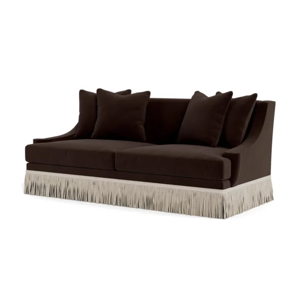 Bunny Williams Home Cora Sofa in Espresso Performance Velvet with Beige Buillon Fringe - Image 3