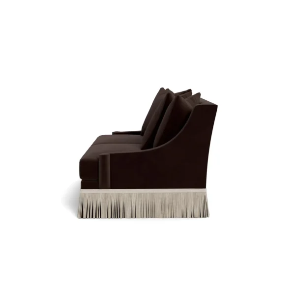 Bunny Williams Home Cora Sofa in Espresso Performance Velvet with Beige Buillon Fringe - Image 4