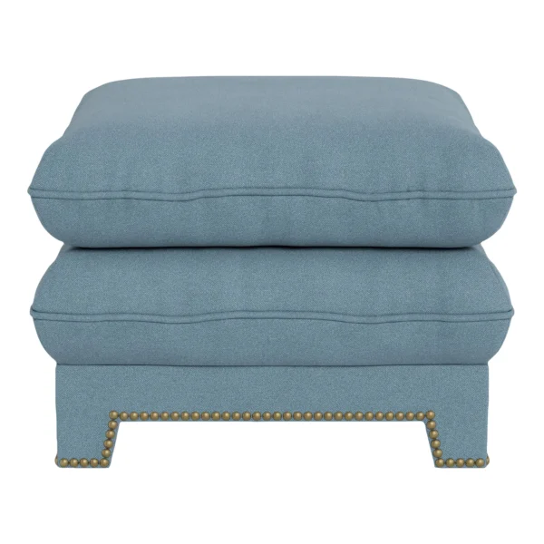 Bunny Williams Home Empire Ottoman in Aegean Performance Linen with French Brass Nail Heads