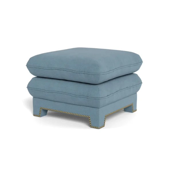 Bunny Williams Home Empire Ottoman in Aegean Performance Linen with French Brass Nail Heads - Image 3