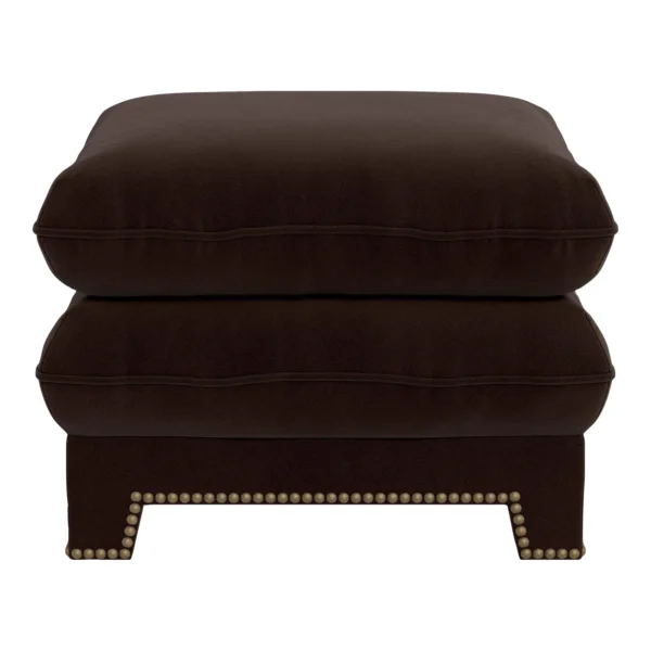 Bunny Williams Home Empire Ottoman in Espresso Performance Velvet with Distressed Brass Nail Heads