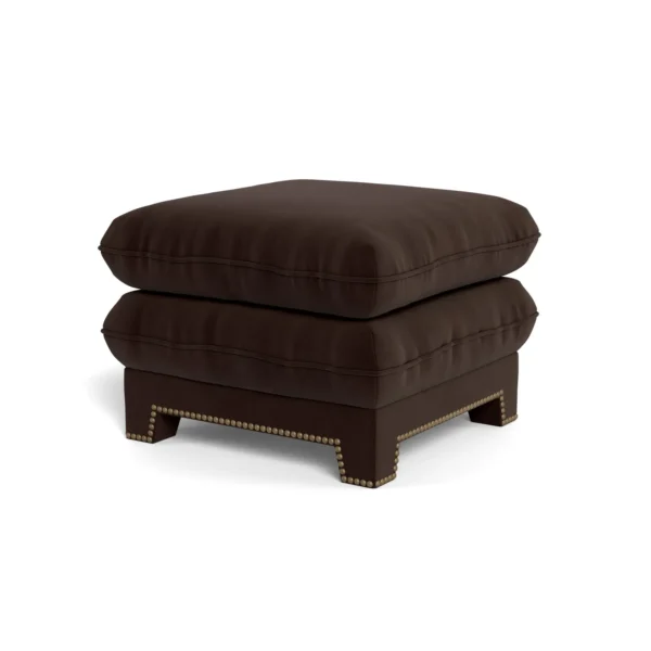 Bunny Williams Home Empire Ottoman in Espresso Performance Velvet with Distressed Brass Nail Heads - Image 3