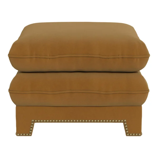 Bunny Williams Home Empire Ottoman in Nutmeg Performance Velvet with French Brass Nail Heads