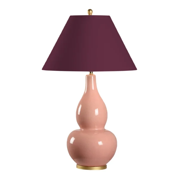 Casa Cosima Large Double Gourd Table Lamp, Light Pink Craquelure Base with Grape Juice Lampshade