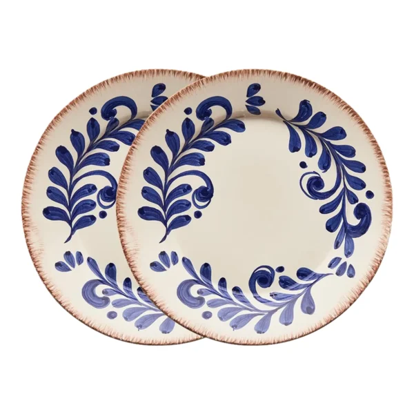 Casa Nuno Blue and White Dinner Plates, Scroll Design, Set of 2