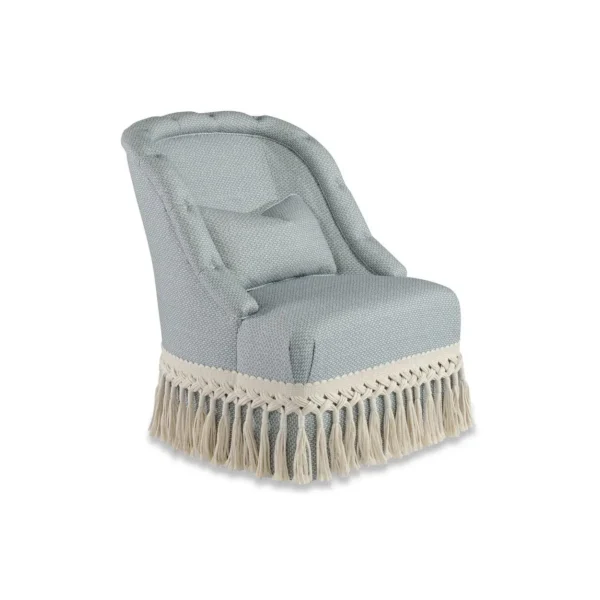 Celerie Kemble for Taylor King Button Swivel Chair with Natural Braided Buillon Fringe in Morse Mint - Image 3