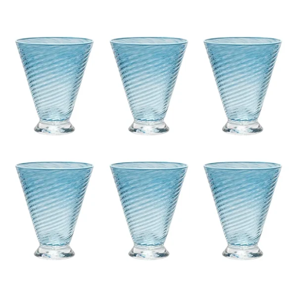 Celerie Kemble Glassware for Chairish Footed Twist Glasses in Steel Blue with Opal Blue Rim - Set of 6 - Image 3