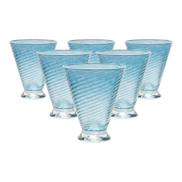 Celerie Kemble Glassware for Chairish Footed Twist Glasses in Steel Blue with Opal Blue Rim - Set of 6