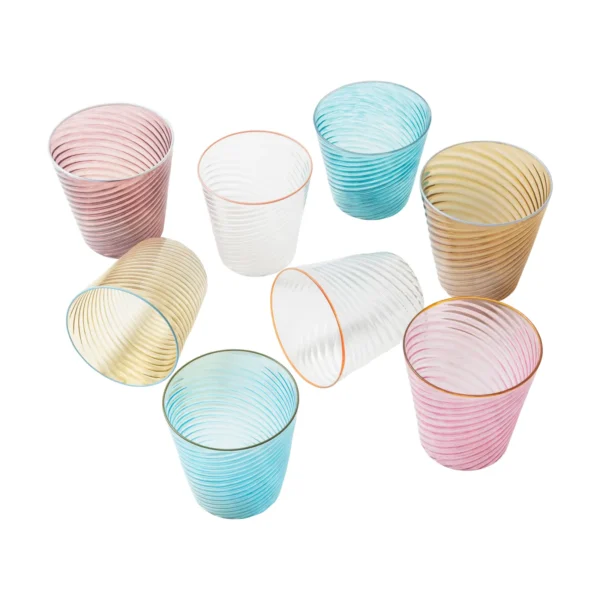 Celerie Kemble Glassware for Chairish Twisty Cups in Olive with Opal Blue Rim, Set of 6 - Image 2