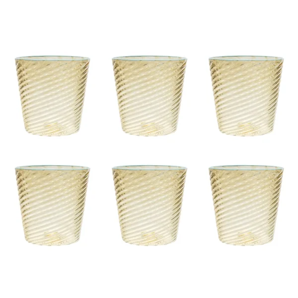 Celerie Kemble Glassware for Chairish Twisty Cups in Olive with Opal Blue Rim, Set of 6 - Image 3