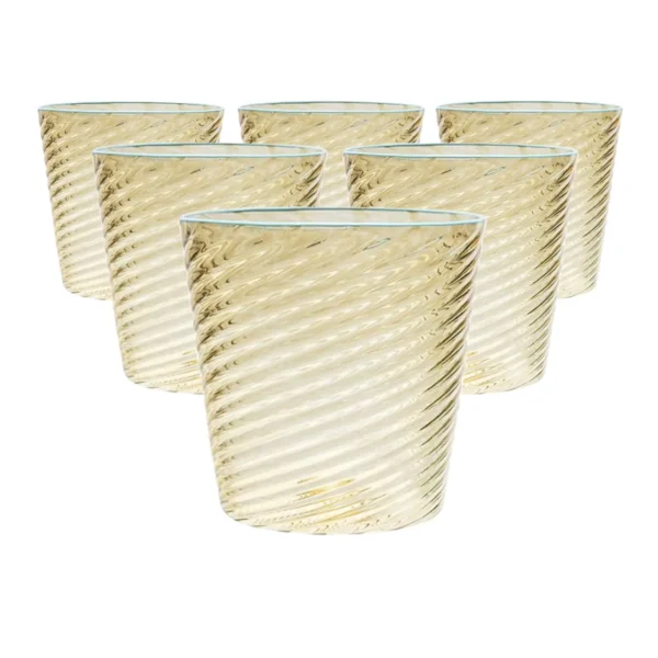 Celerie Kemble Glassware for Chairish Twisty Cups in Olive with Opal Blue Rim, Set of 6