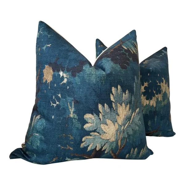 Dedar Schwarzwald in Bleu Nuit 22" Down-Filled Pillows - a Pair