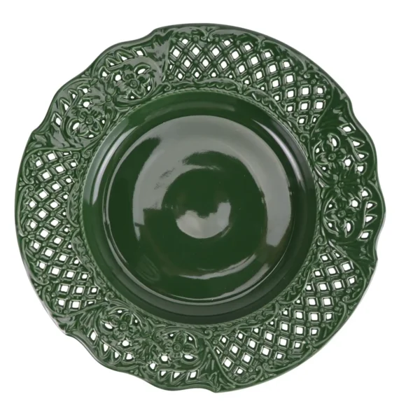 Pierced Porcelain Floral Charger Plates, 13.5″ - Mossy Green, Set of 4