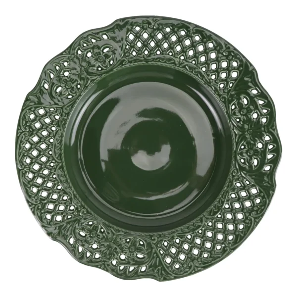 Pierced Porcelain Floral Charger Plates, 13.5″ - Mossy Green, Set of 4 - Image 2