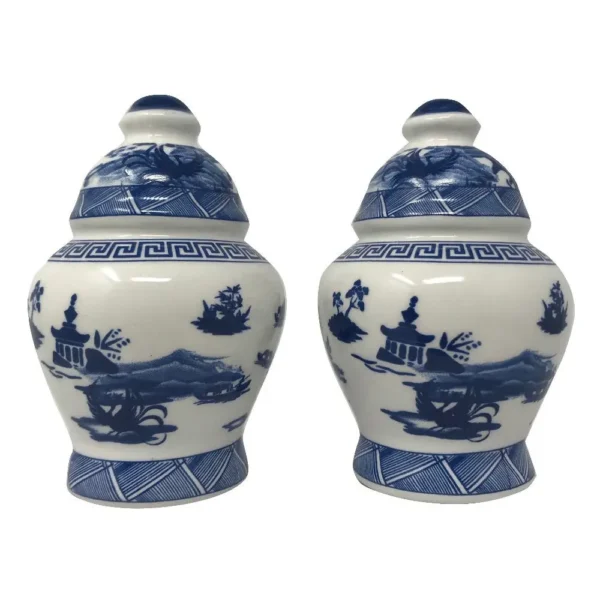 Porcelain Village Scene Salt and Pepper Shakers - a Pair - Image 2