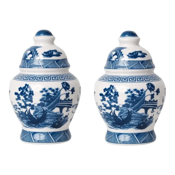 Porcelain Village Scene Salt and Pepper Shakers - a Pair