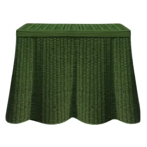 Scalloped Wicker Console Table in Forest Green, 48"