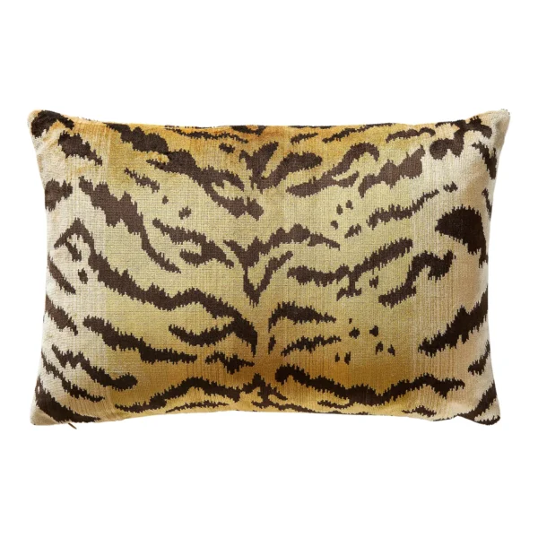 The House of Scalamandré Tigre Silk Lumbar Pillow, Ivory, Gold & Black