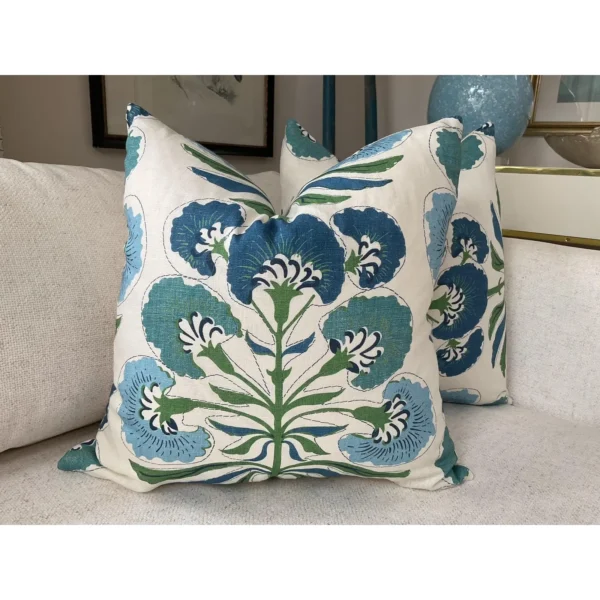 Thibaut “Tybee Tree” in Green and Blue Floral Pillows- a Pair - Image 2